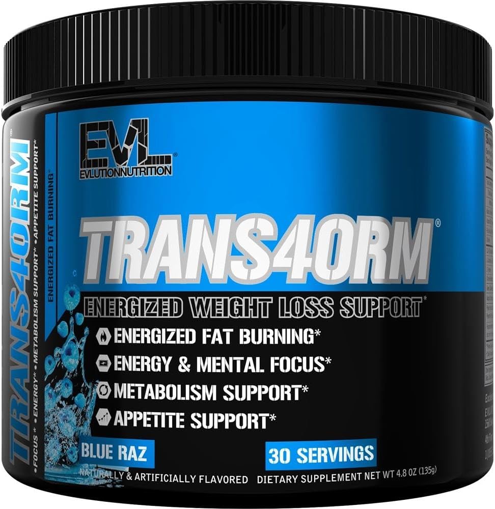 Evlution Thermogenic Fat Burning Support Powder Nutrition Trans4orm Fast Acting Energy Powder to Support Fast Metabolism Weight Loss and Mental Focus with CLA Carnitine and Alpha GPC - Blue Raz - Image 2