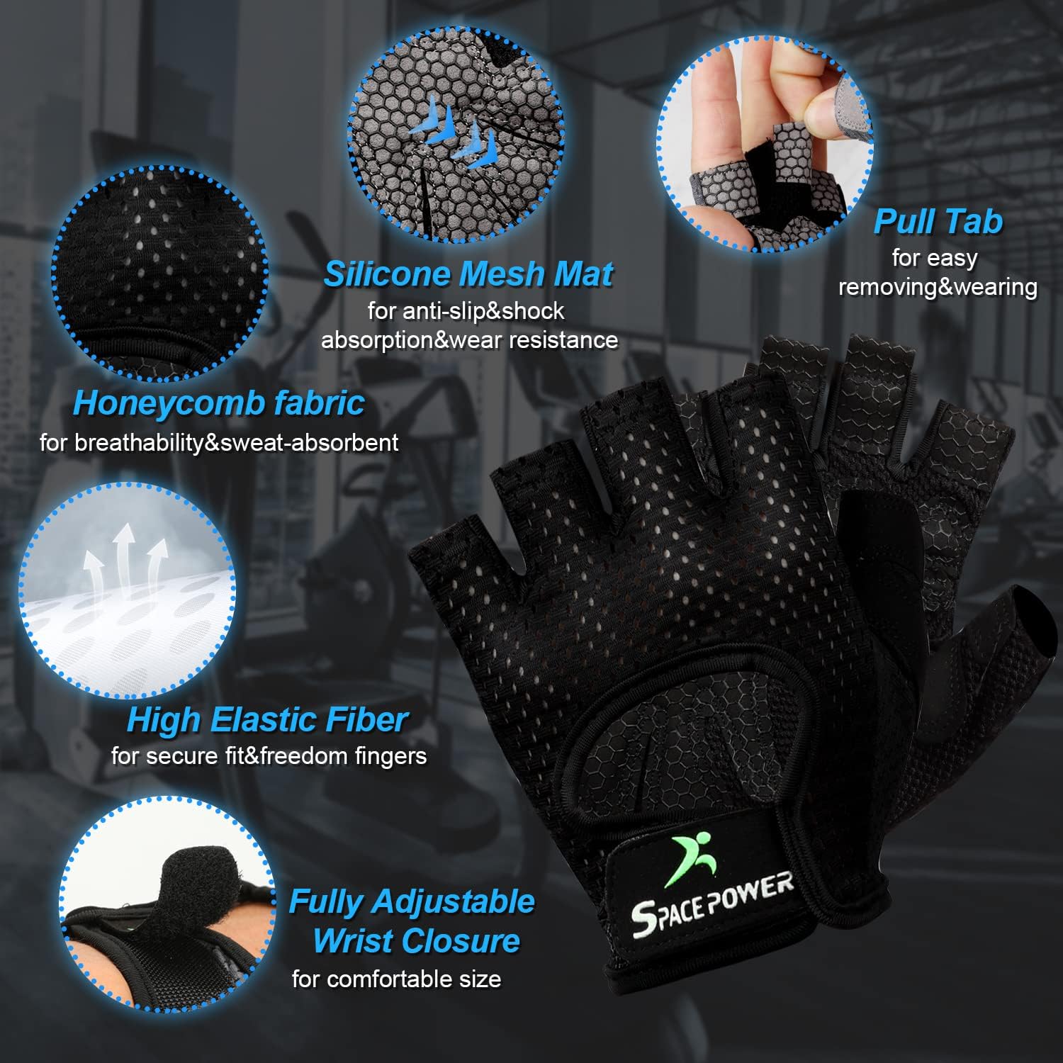spacepower Workout Gloves, Weight Lifting Gloves for Women&Men, Lightweight Breathable Gym Gloves for Exercise - Image 3