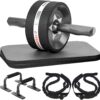 Ab Rollers Wheel Kit, Exercise Wheel Core Strength Training Abdominal Roller Set with Push Up Bars, Resistance Bands, Knee Mat Home Gym Fitness Equipment for Abs Workout - Image 2