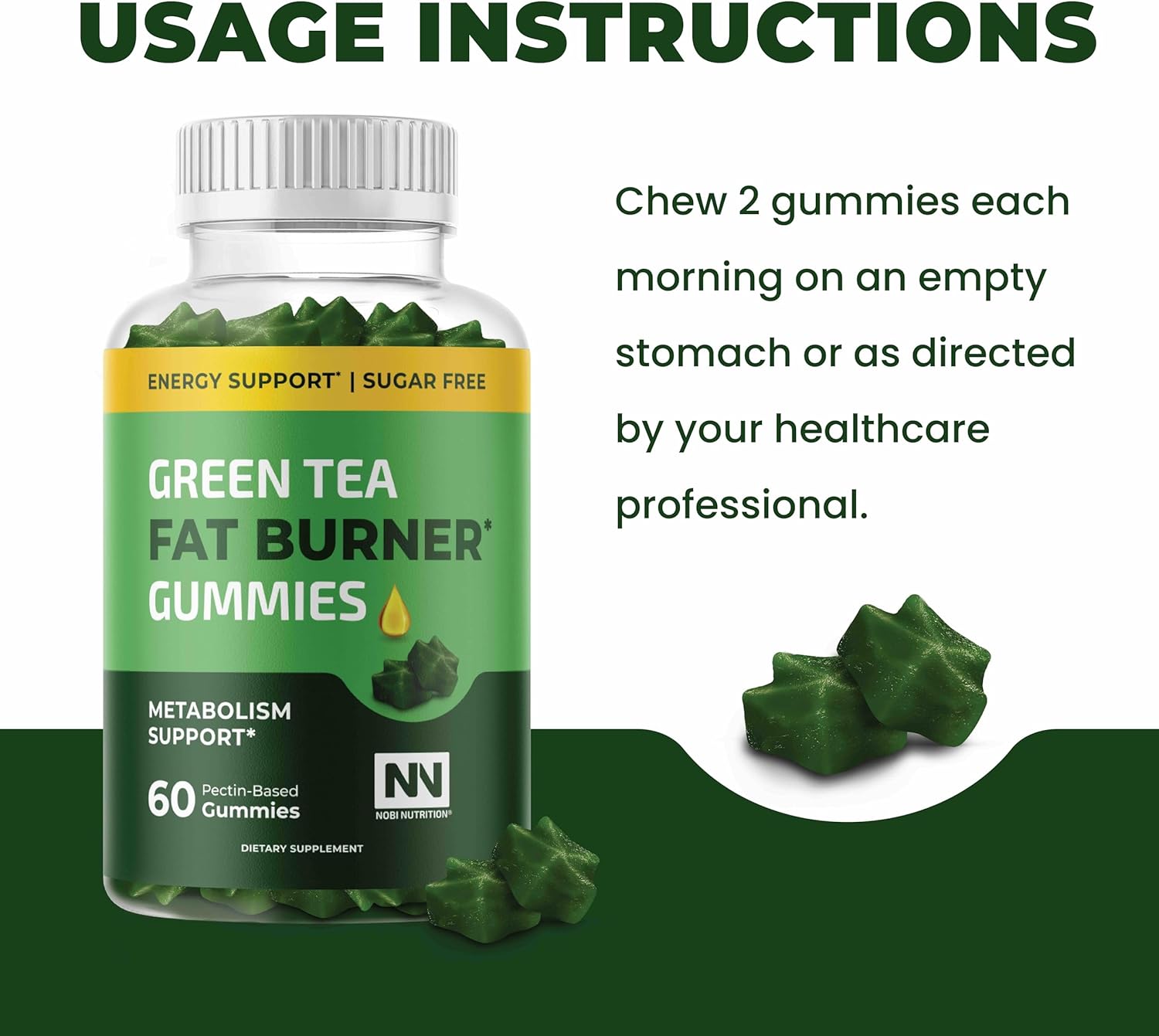 Nobi Nutrition Green Tea Fat Burner Gummies for Weight Loss | Metabolism Boost & Appetite Suppressant with Green Coffee Bean and Garcinia Cambogia | Pills to Burn Belly Fat for Women & Men - Image 7
