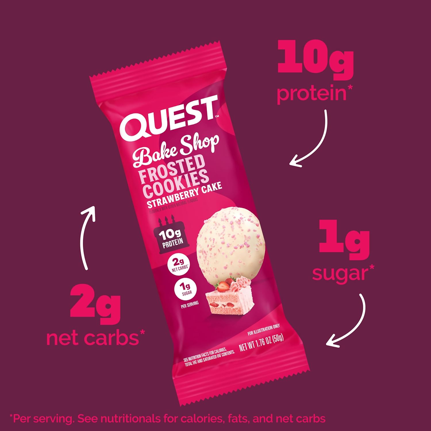 Quest Nutrition Frosted Cookies Twin Pack, Strawberry Cake, 1g Sugar, 10g Protein, 2g Net Carbs, Gluten Free, 16 Cookies - Image 4