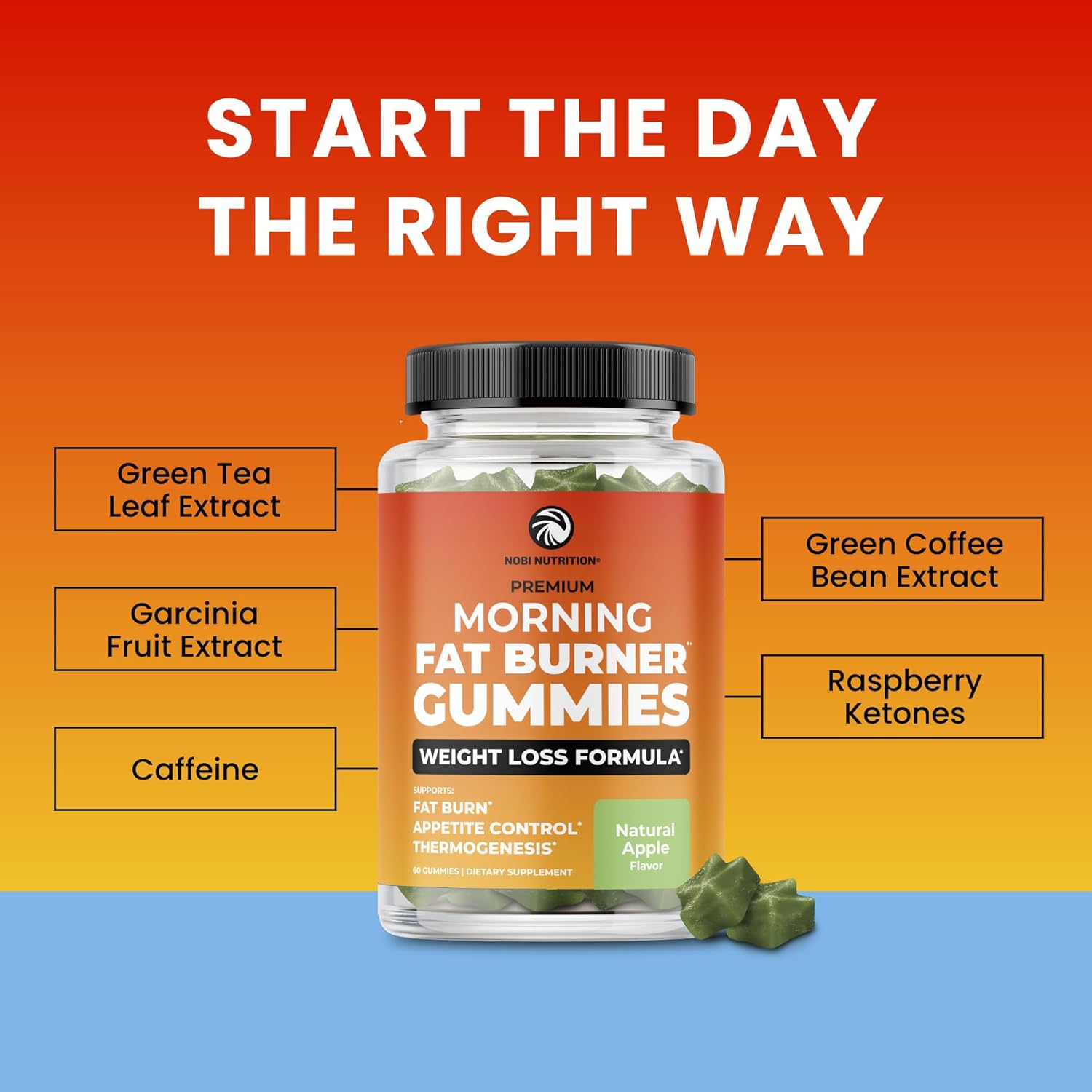 Morning Fat Burner Gummies | Weight Loss for Women & Men | Thermogenic Belly Fat Burner with Green Tea, Garcinia, Green Coffee Bean & More | Appetite Suppressant & Metabolism Booster | 60 Gummies - Image 8