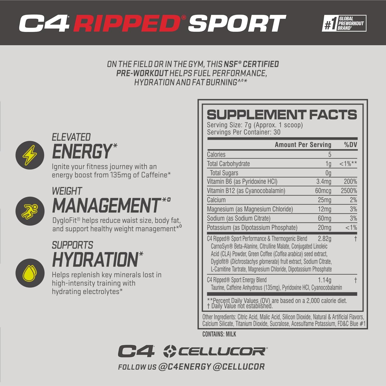 C4 Ripped Sport Pre Workout Powder Arctic Snow Cone - NSF Certified for Sport + Sugar Free Preworkout Energy Supplement for Men & Women - 135mg Caffeine + Weight Loss - 30 Servings - Image 3