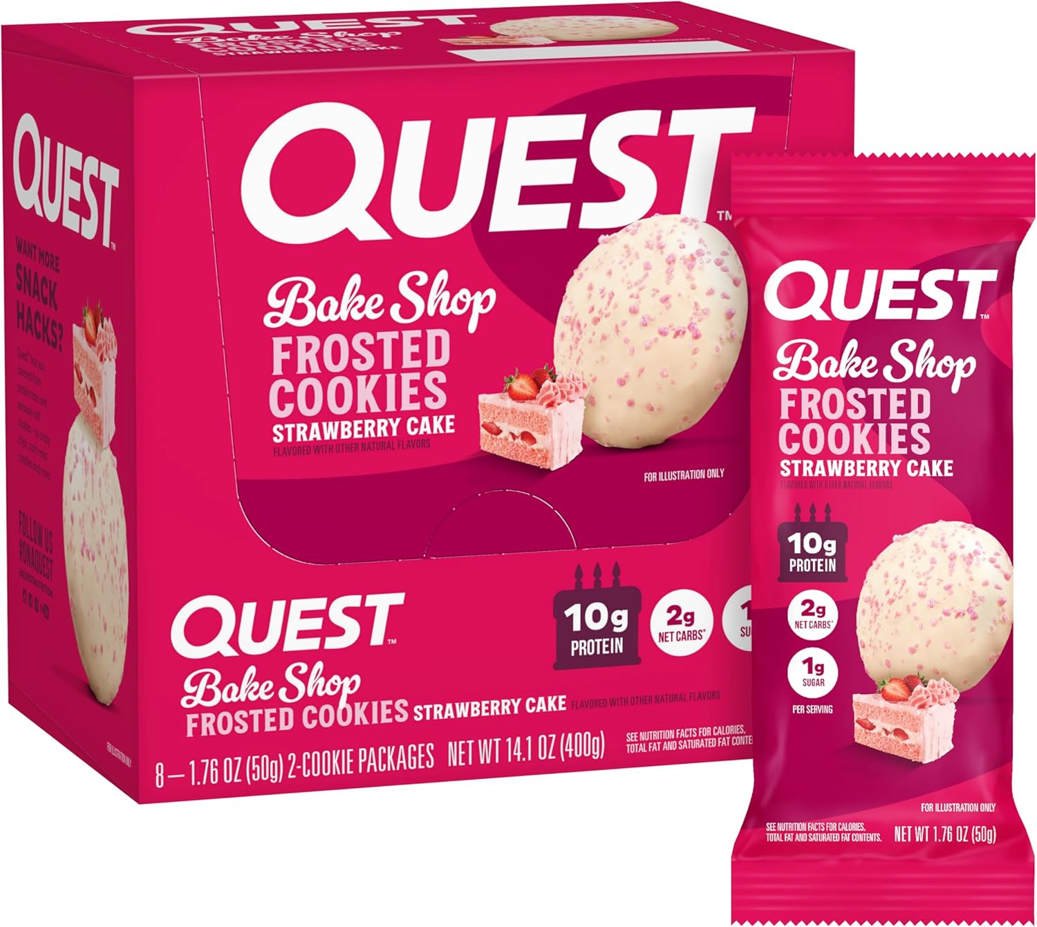 Quest Nutrition Frosted Cookies Twin Pack, Strawberry Cake, 1g Sugar, 10g Protein, 2g Net Carbs, Gluten Free, 16 Cookies - Image 2