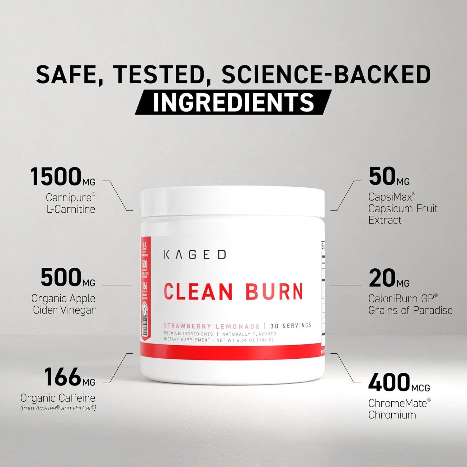 Kaged Thermogenic Powder Clean Burn Strawberry Lemonade Men & Women Weight Management Supplement Organic Caffeine Apple Cider Vinegar 30 Servings - Image 6