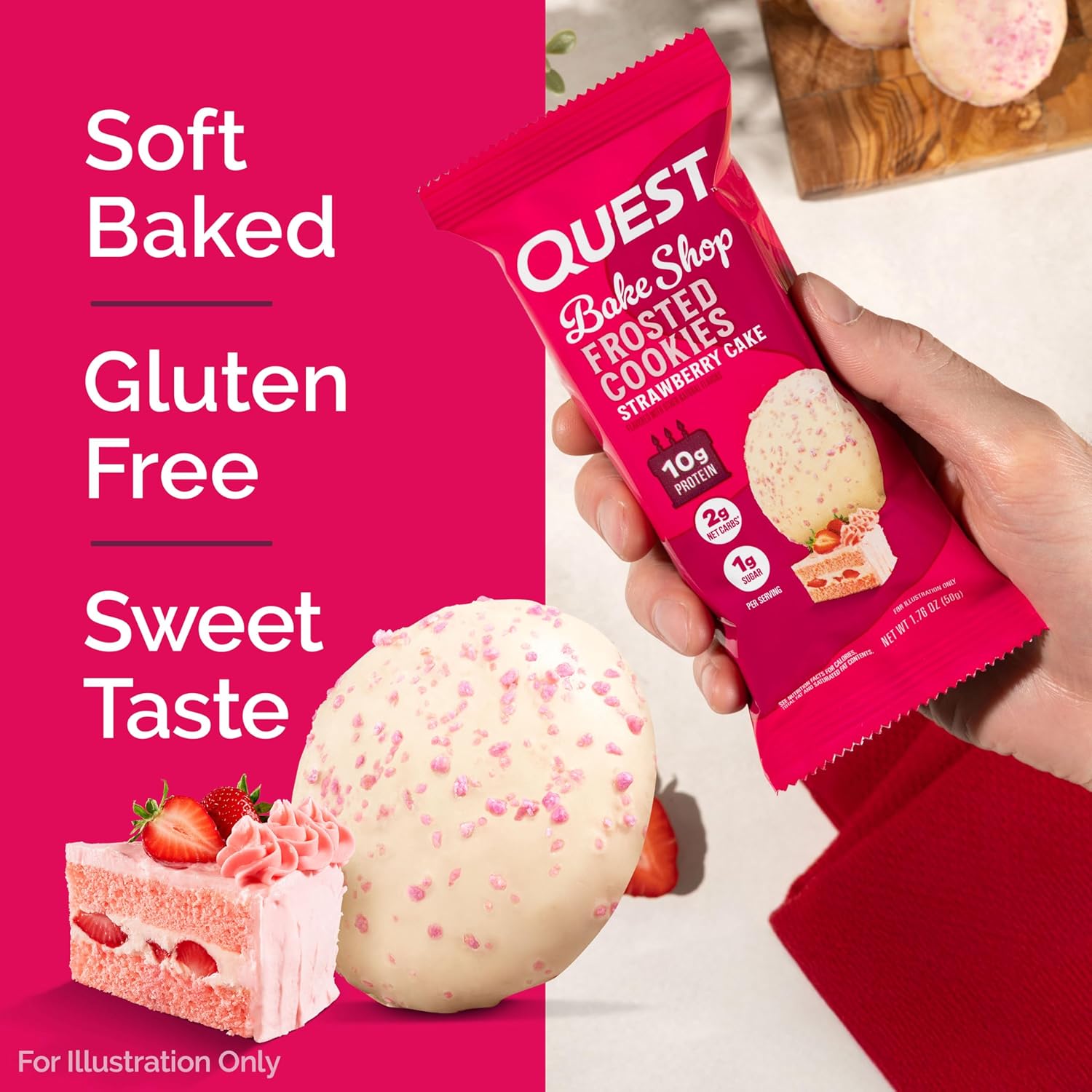 Quest Nutrition Frosted Cookies Twin Pack, Strawberry Cake, 1g Sugar, 10g Protein, 2g Net Carbs, Gluten Free, 16 Cookies - Image 5