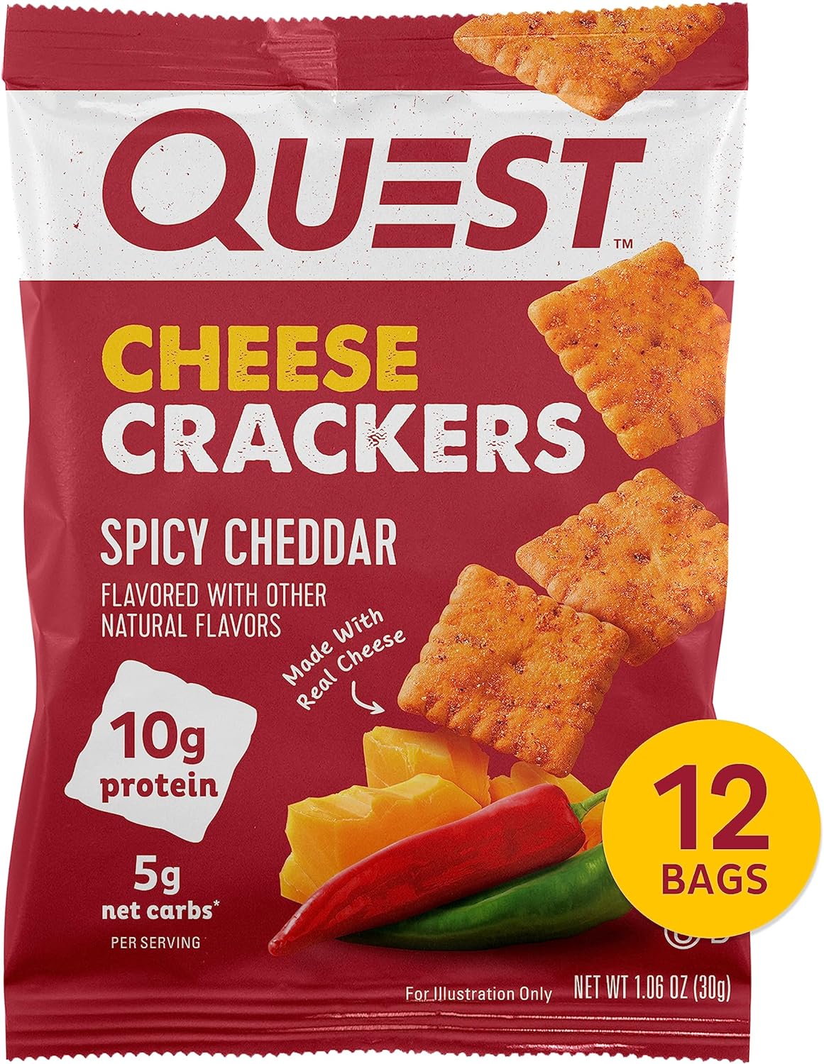 Quest Nutrition Cheese Crackers, Spicy Cheddar Blast, 10g of Protein, Low Carb, Made with Real Cheese, 12 Count (1.06 oz bags) - Image 3