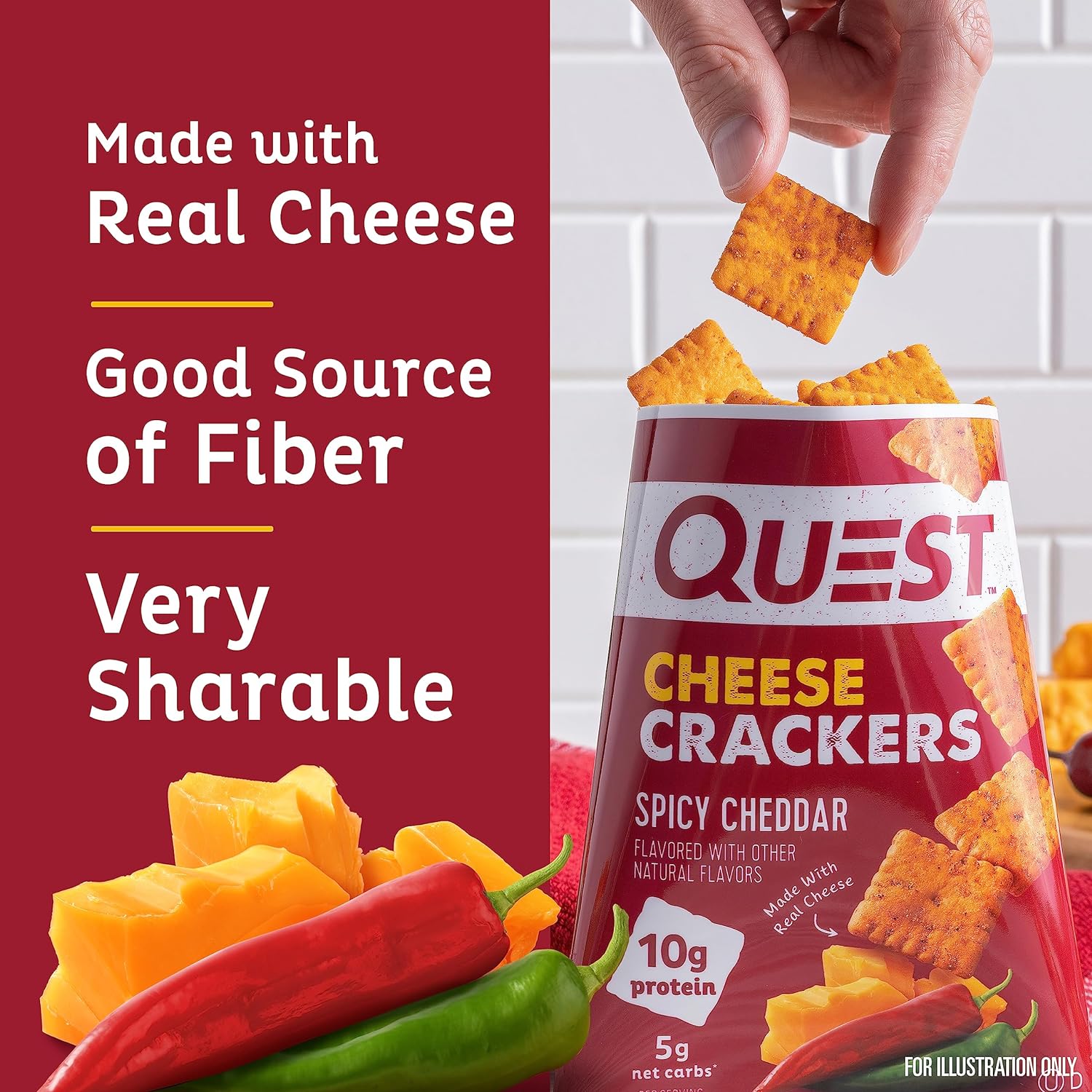 Quest Nutrition Cheese Crackers, Spicy Cheddar Blast, 10g of Protein, Low Carb, Made with Real Cheese, 12 Count (1.06 oz bags) - Image 6