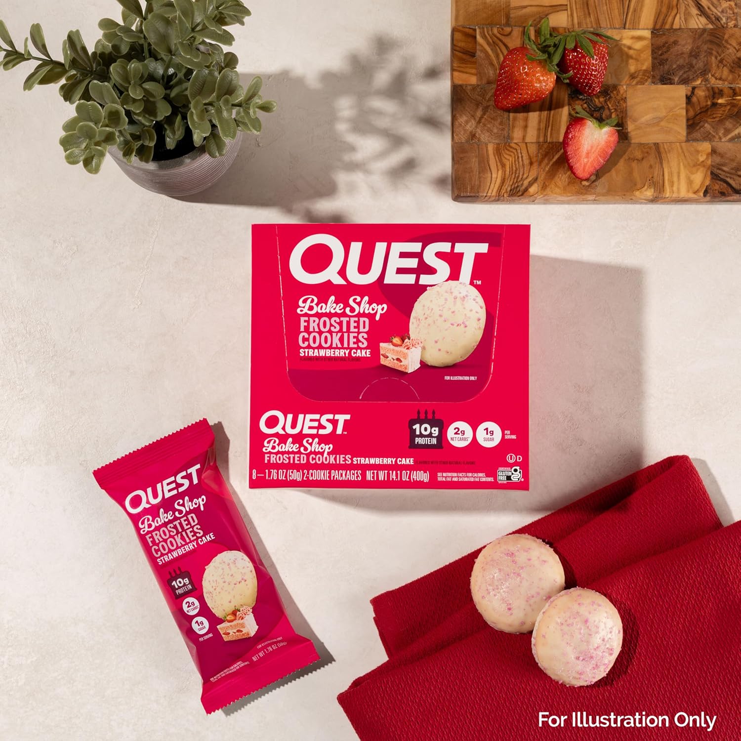 Quest Nutrition Frosted Cookies Twin Pack, Strawberry Cake, 1g Sugar, 10g Protein, 2g Net Carbs, Gluten Free, 16 Cookies - Image 7