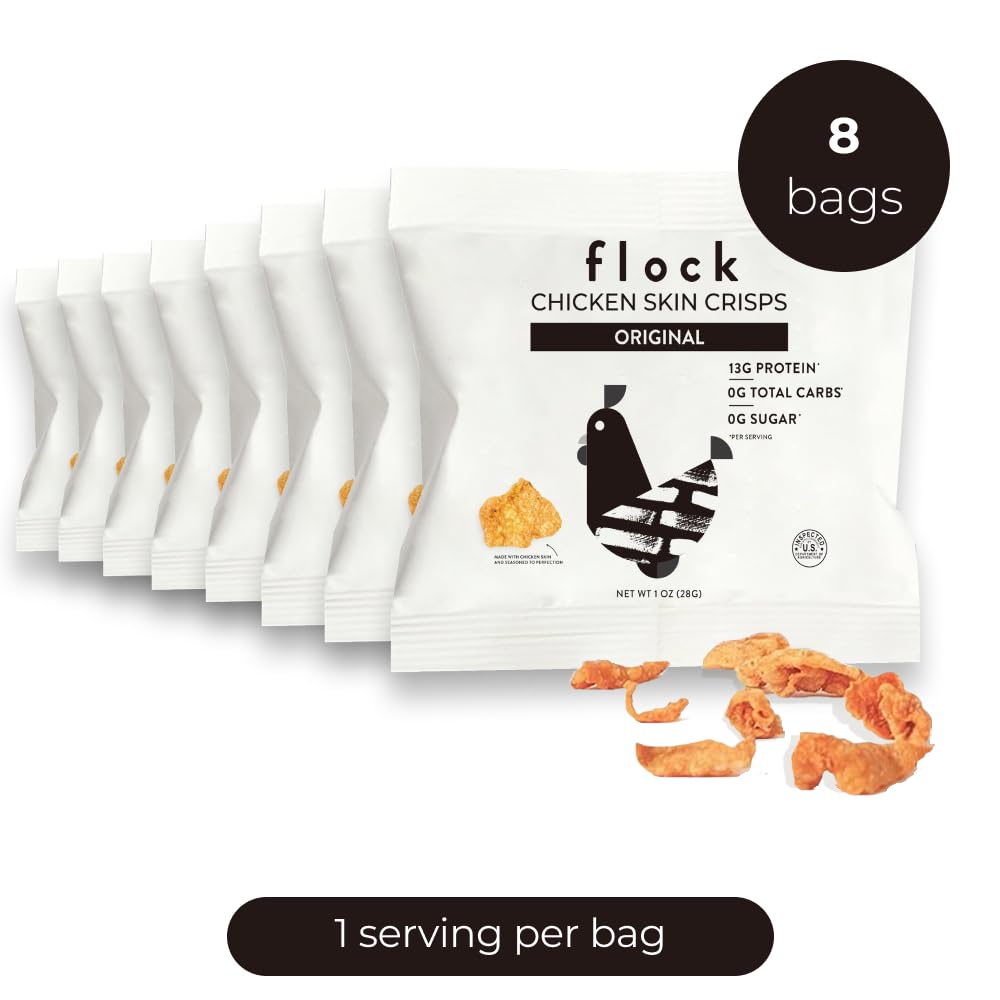 Flock Keto Chicken Skin Chips | Original Flavor | Low Carb, High Protein, Sugar Free, Gluten Free Fried Chicken Skins for People | (1oz) 8-Pack Crispy Flock Chips - Image 6