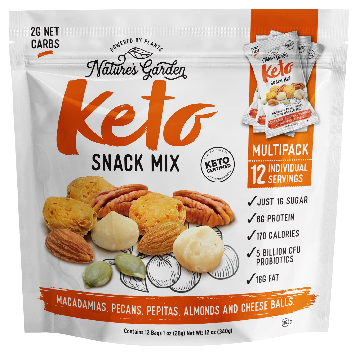 Nature’s Garden Keto Snack Mix - Probiotic Cheese Balls, Crunchy Keto Snack, Keto Snack Mix, All Natural, Low Carb, Heart Healthy Nuts – 1 Oz Bags (12 Individual Servings) - Image 2