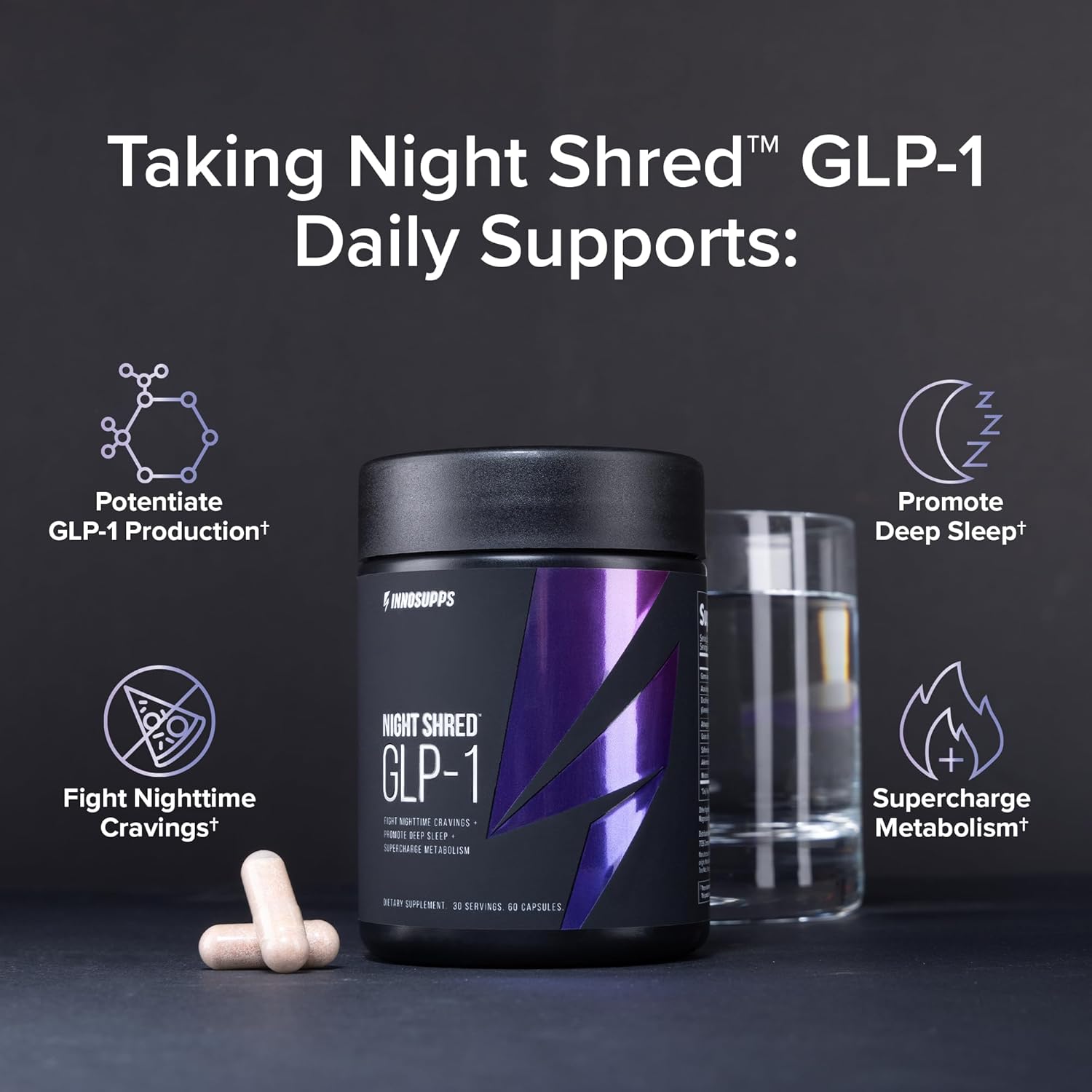 InnoSupps Night Shred™ GLP-1 | Nighttime Fat-Burner + Sleep Support | Appetite, Metabolism & Stress Support | Akkermansia + Ashwagandha | 60 Capsules. 30 Servings. - Image 4