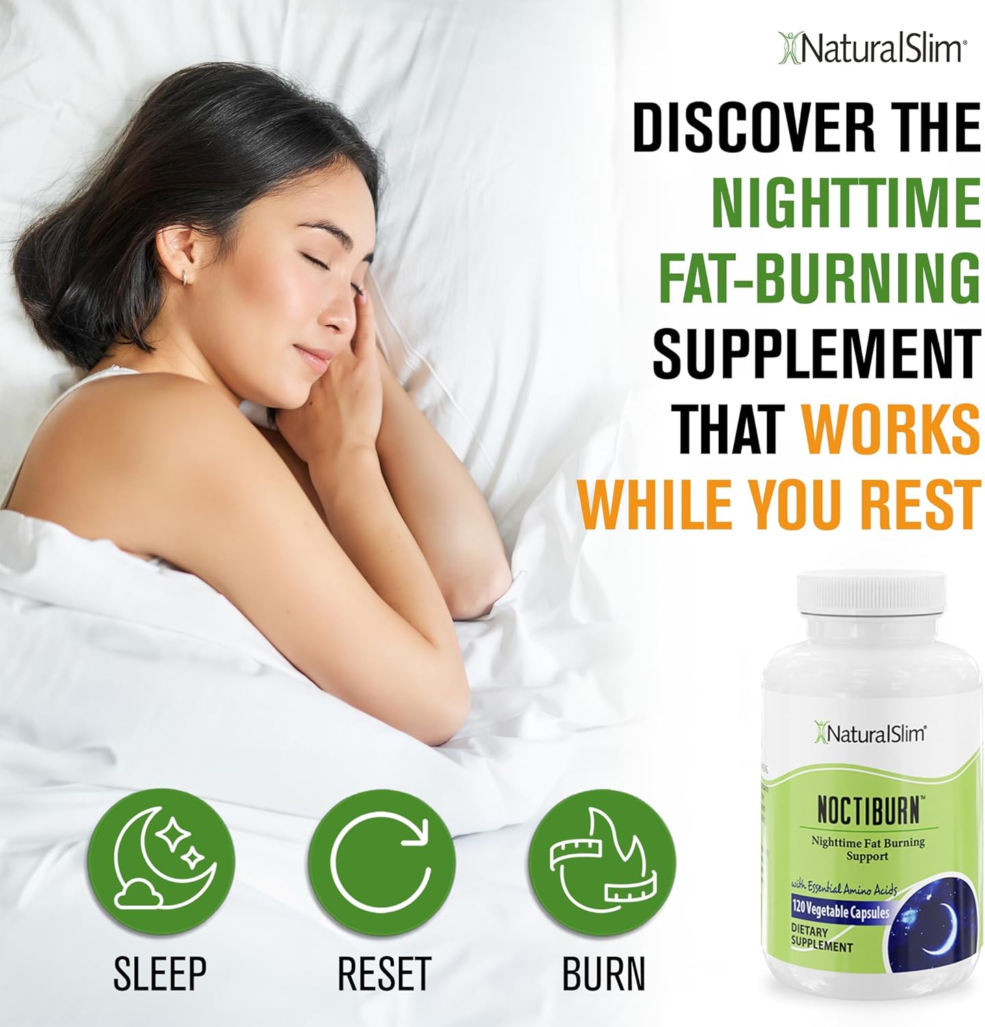 NaturalSlim Night Time Fat Burner for Women & Men - Noctiburn Overnight Fat Burning Supplements with Essentials Amino Acid for Night Burn Metabolism Support - 120 Vegetable Capsules - Image 4