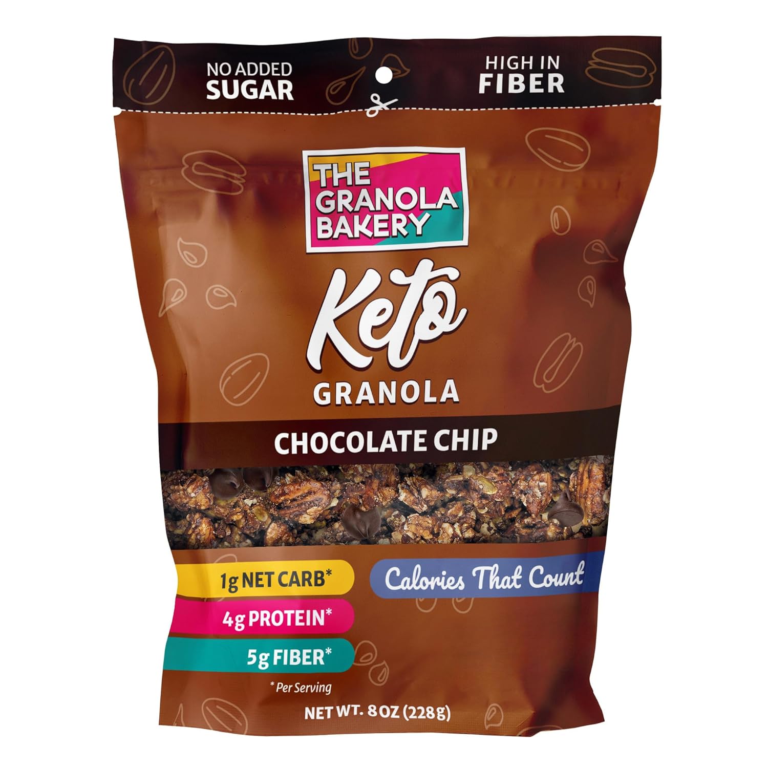 TGB Chocolate Chip Granola Cereal, Keto Friendly Snack, No Added Sugar, Gluten Free, High Fiber, 8oz Resealable Bag (Pack of 1) - Image 2