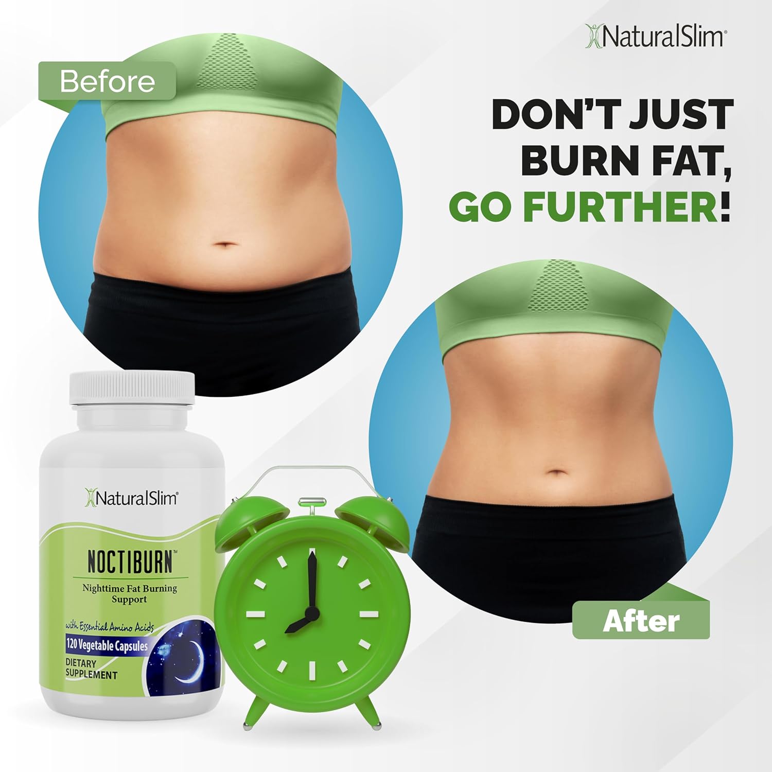NaturalSlim Night Time Fat Burner for Women & Men - Noctiburn Overnight Fat Burning Supplements with Essentials Amino Acid for Night Burn Metabolism Support - 120 Vegetable Capsules - Image 5