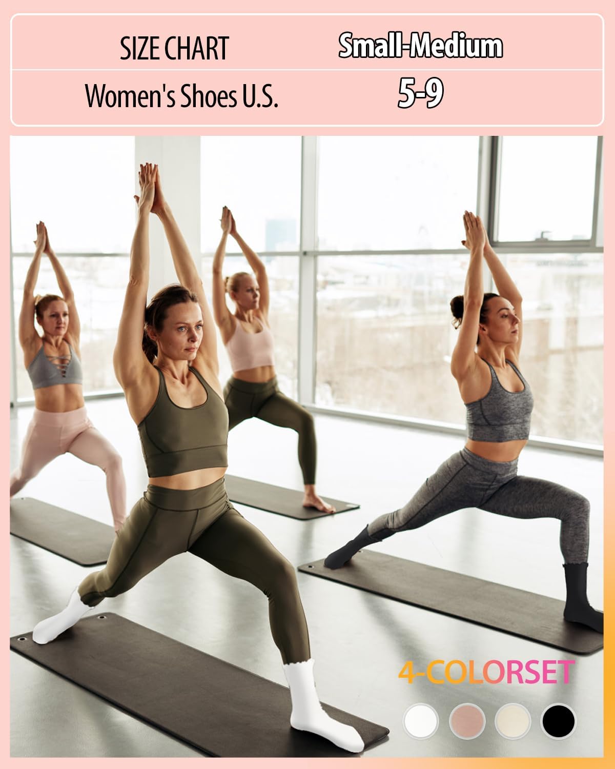 yeuG 4 Pairs Non Slip Pilates Socks with Grips for Women, Crew Grip Socks for Yoga, Barre, Hospital, Barefoot Workout - Image 6