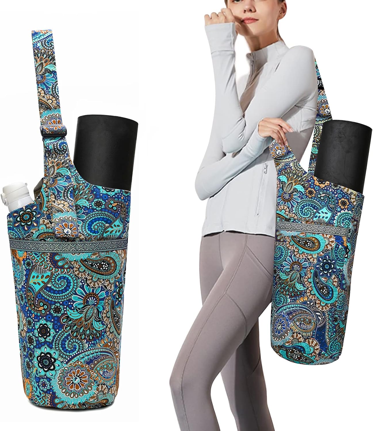 IwIeIaIrI Yoga Mat Bag with Large Size Pocket and Zipper Pocket,Yoga Bag Adjustable Shoulder Strap- Holds More Yoga Accessories - Image 2