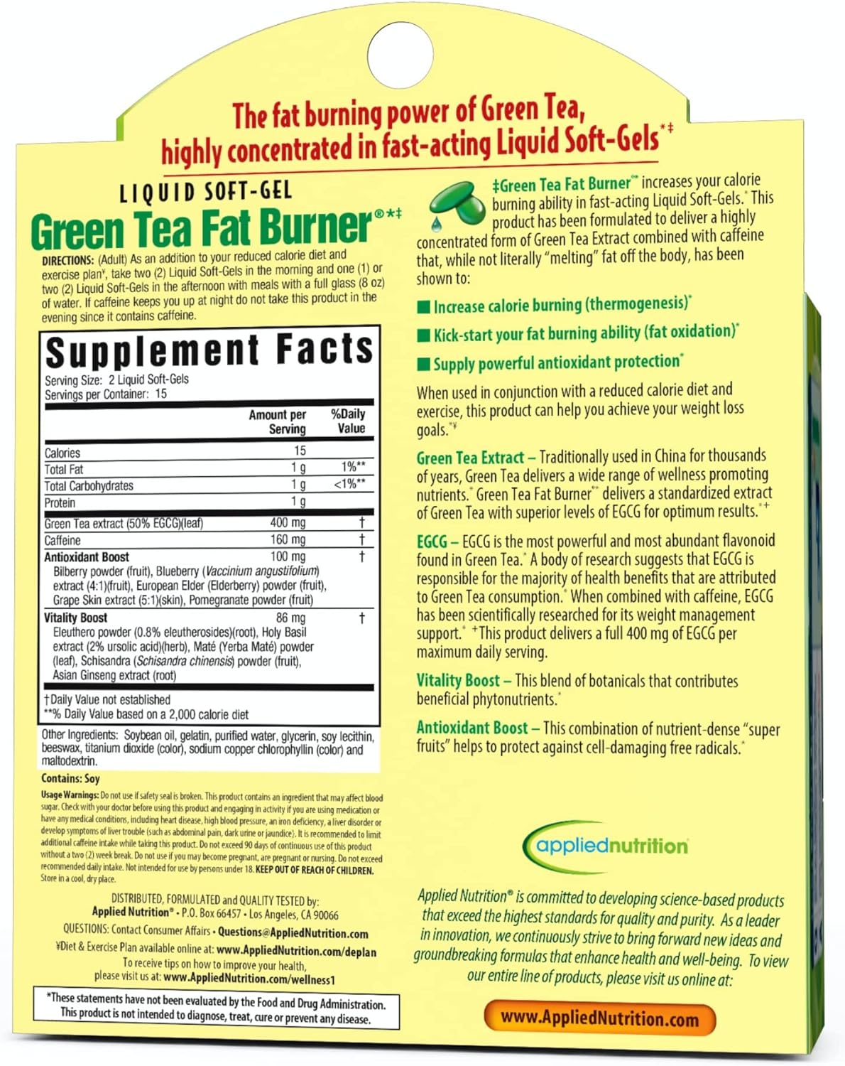 Applied Nutrition Green Tea Fat Burner - 30 Liquid Soft-Gels - Image 3