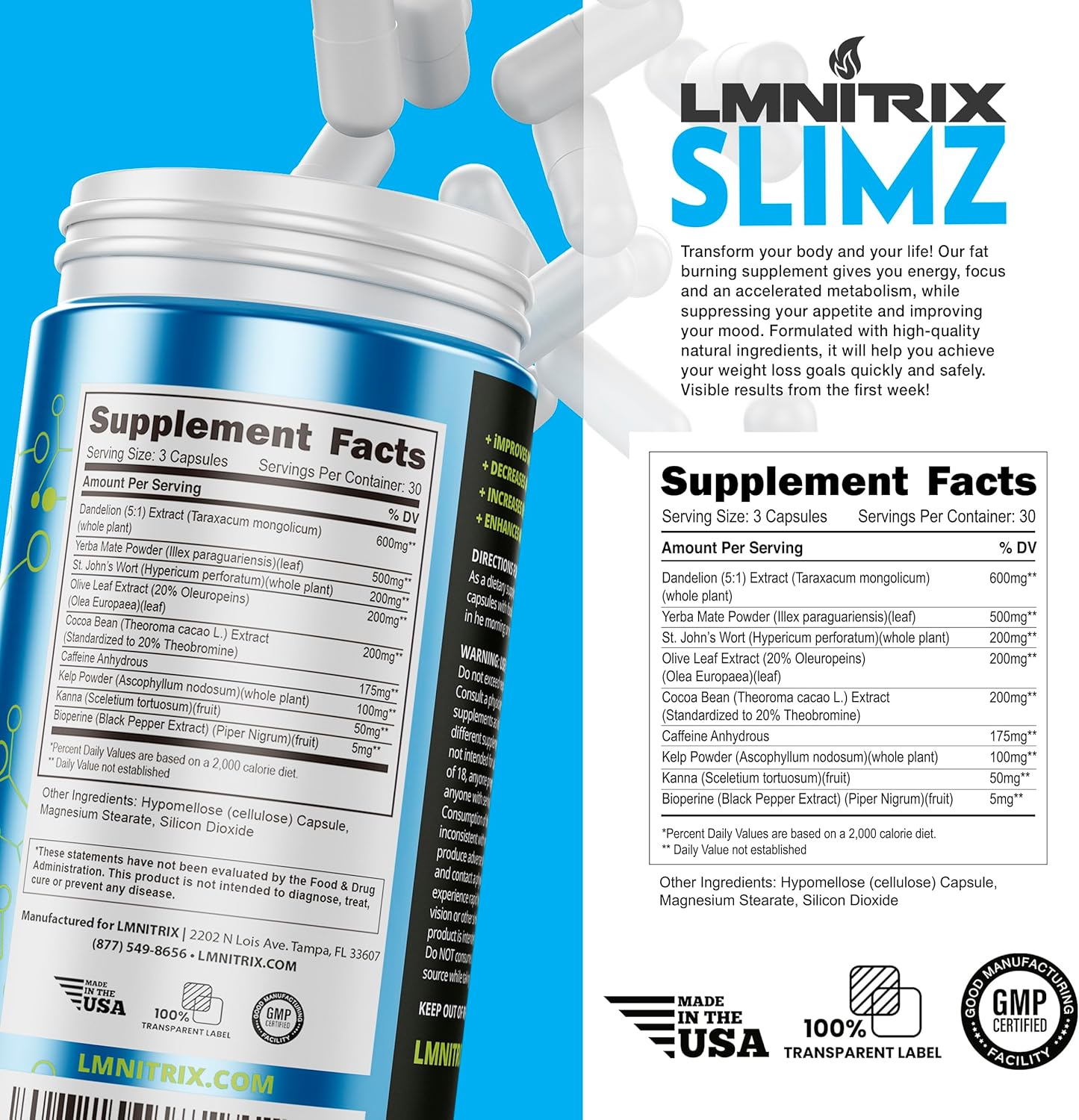 SLIMZ Fat Burner & Mood Enhancer - Diet Pills That Work - Weight Loss Supplement - Lose Weight, Get Rid of Stress and Take Control of Your Wellness Journey - 90 Capsules - Image 6