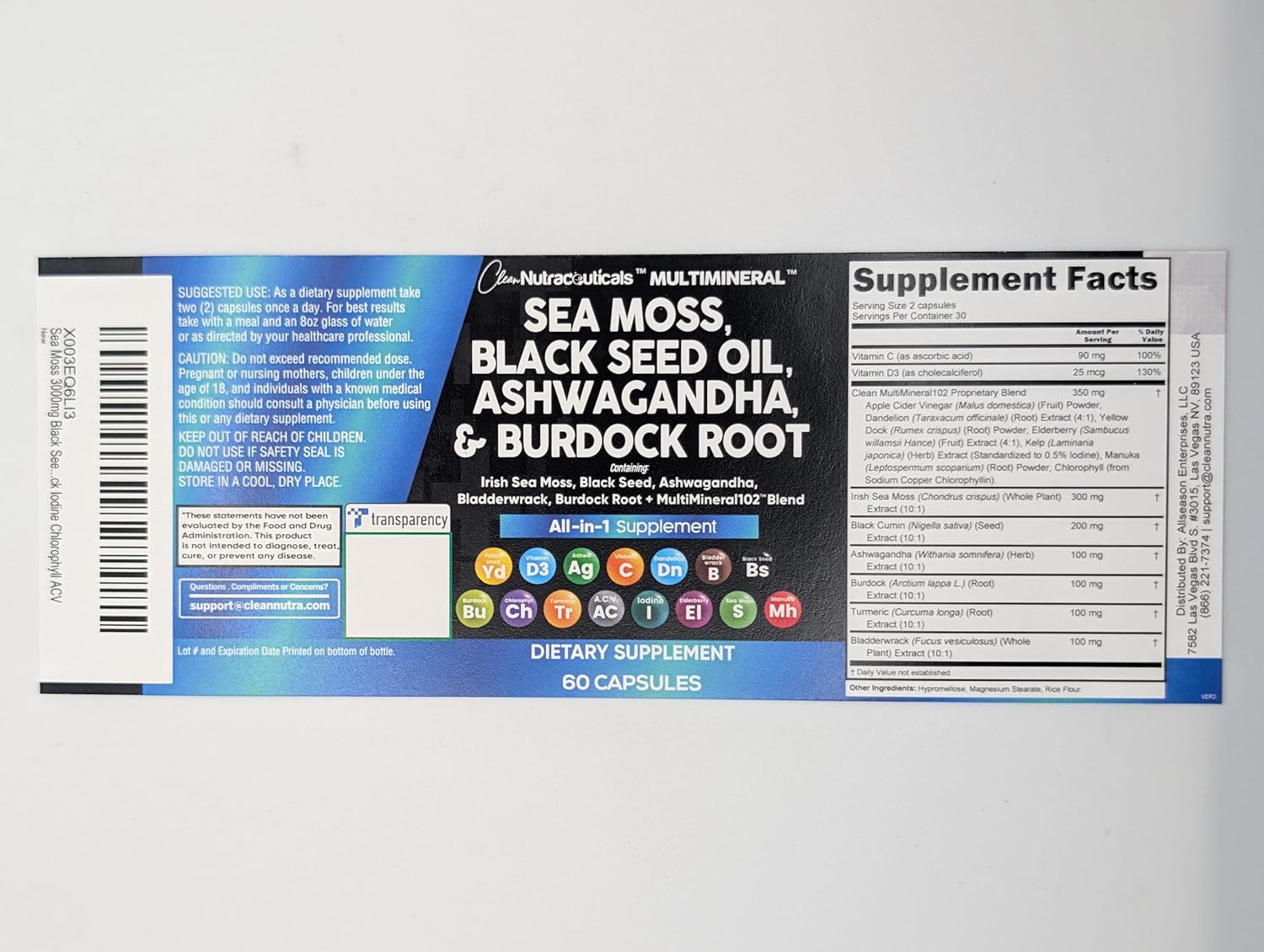 Clean Nutraceuticals Sea Moss Black Seed Oil Ashwagandha Turmeric Bladderwrack Burdock & Vitamin C Vitamin D3 with Elderberry Manuka Dandelion Yellow Dock Iodine Chlorophyll ACV - Image 10