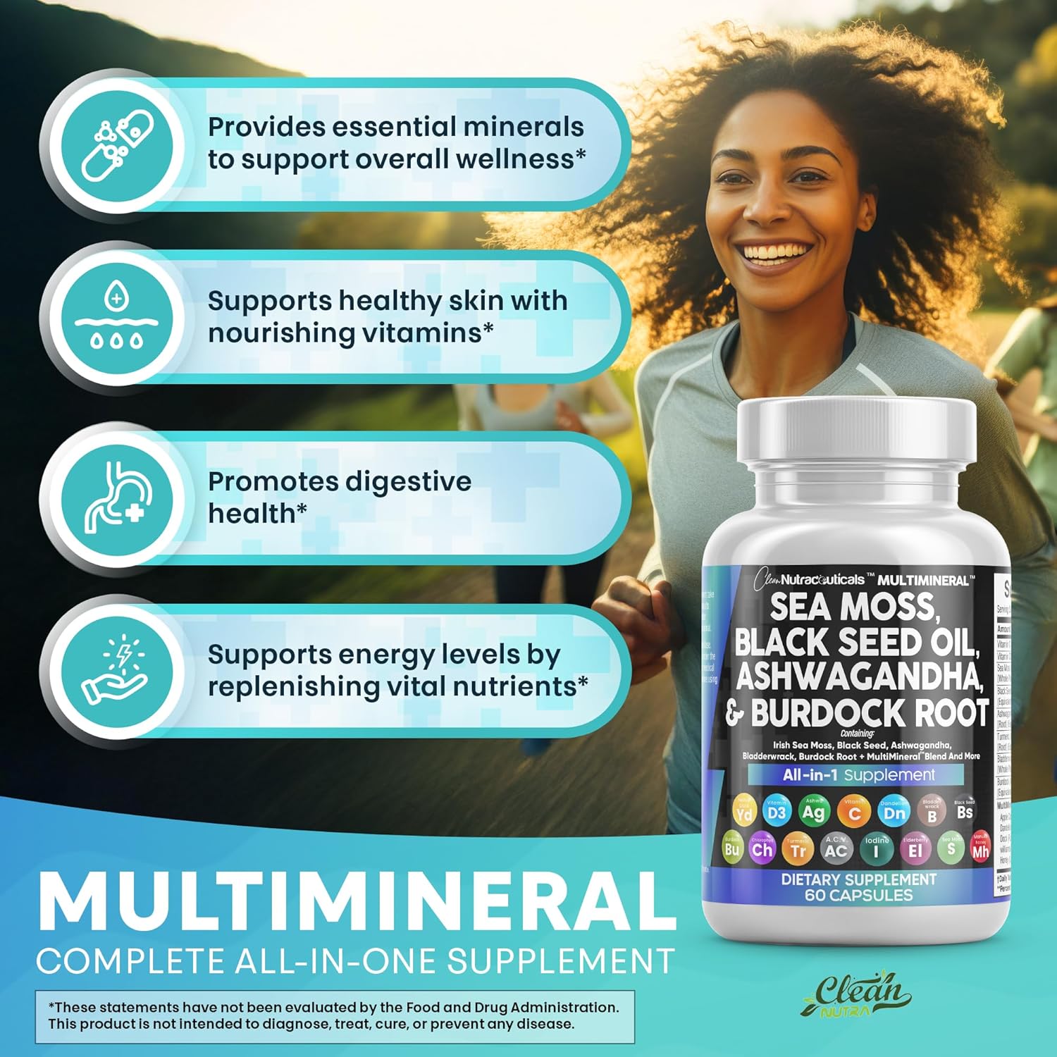 Clean Nutraceuticals Sea Moss Black Seed Oil Ashwagandha Turmeric Bladderwrack Burdock & Vitamin C Vitamin D3 with Elderberry Manuka Dandelion Yellow Dock Iodine Chlorophyll ACV - Image 6