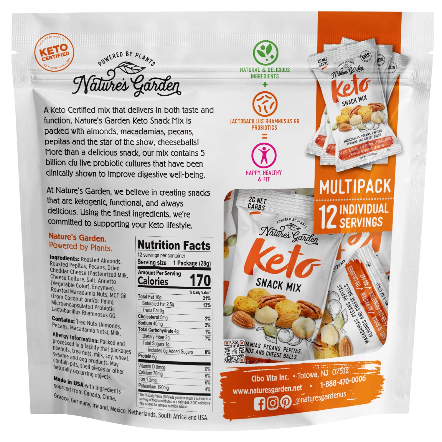Nature’s Garden Keto Snack Mix - Probiotic Cheese Balls, Crunchy Keto Snack, Keto Snack Mix, All Natural, Low Carb, Heart Healthy Nuts – 1 Oz Bags (12 Individual Servings) - Image 3