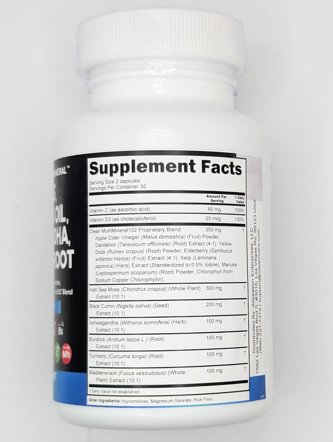 Clean Nutraceuticals Sea Moss Black Seed Oil Ashwagandha Turmeric Bladderwrack Burdock & Vitamin C Vitamin D3 with Elderberry Manuka Dandelion Yellow Dock Iodine Chlorophyll ACV - Image 8
