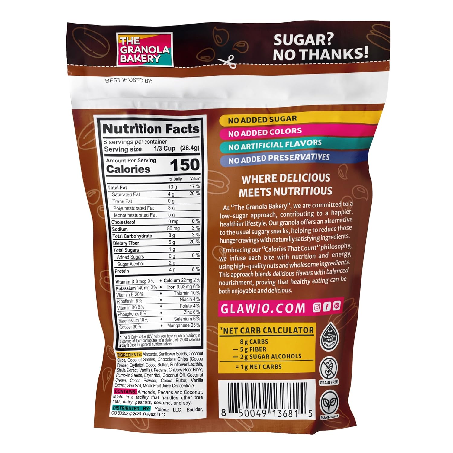 TGB Chocolate Chip Granola Cereal, Keto Friendly Snack, No Added Sugar, Gluten Free, High Fiber, 8oz Resealable Bag (Pack of 1) - Image 5