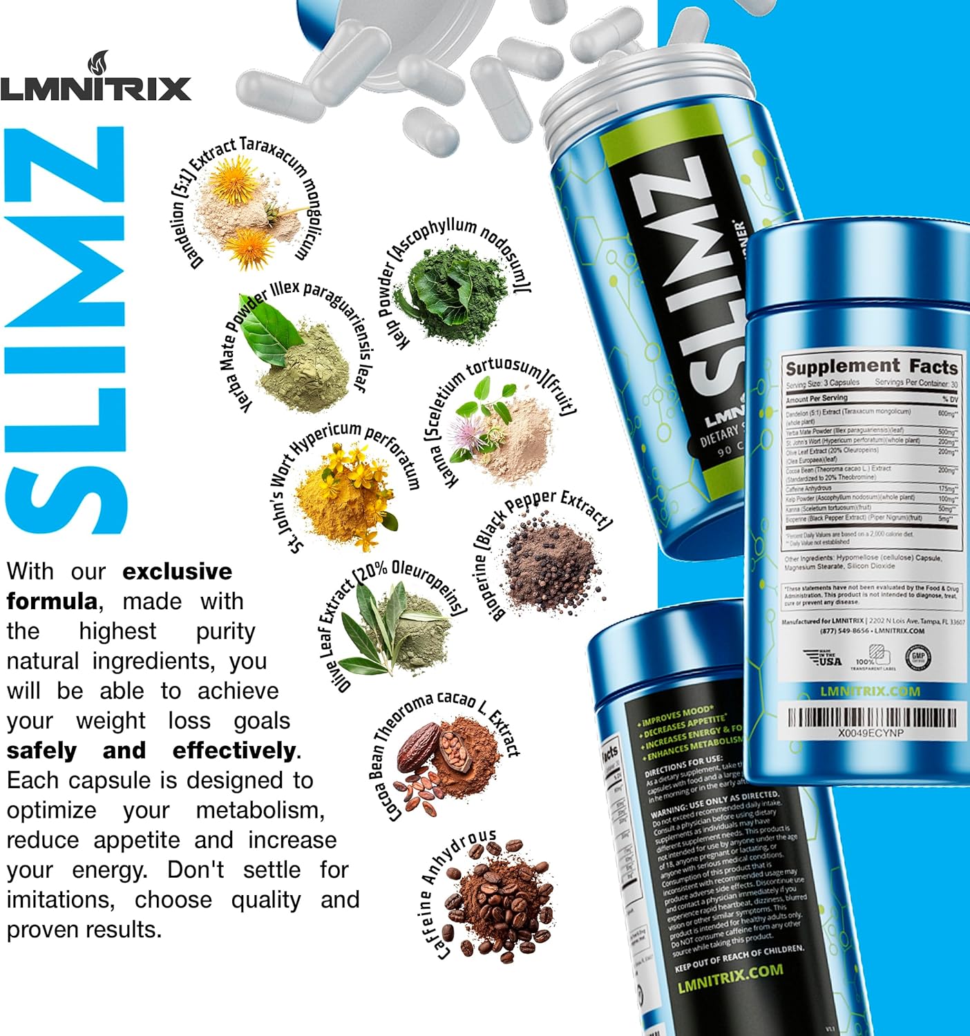 SLIMZ Fat Burner & Mood Enhancer - Diet Pills That Work - Weight Loss Supplement - Lose Weight, Get Rid of Stress and Take Control of Your Wellness Journey - 90 Capsules - Image 7